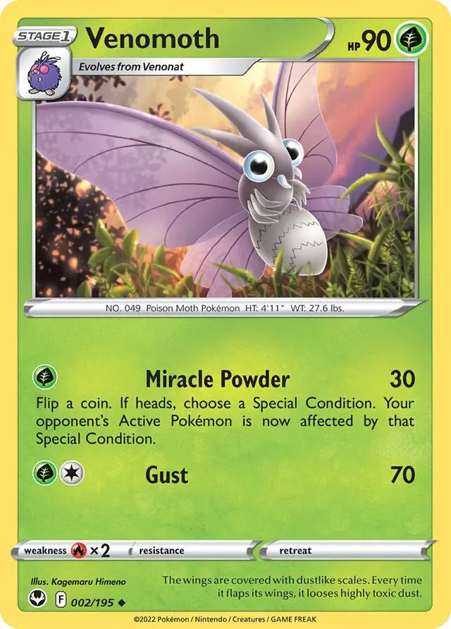 Venomoth 002, Silver Tempest | Sword & Shield, , 0.00 kr, Pokesingles. Kjøp pokemon kort til lave priser hos oss.