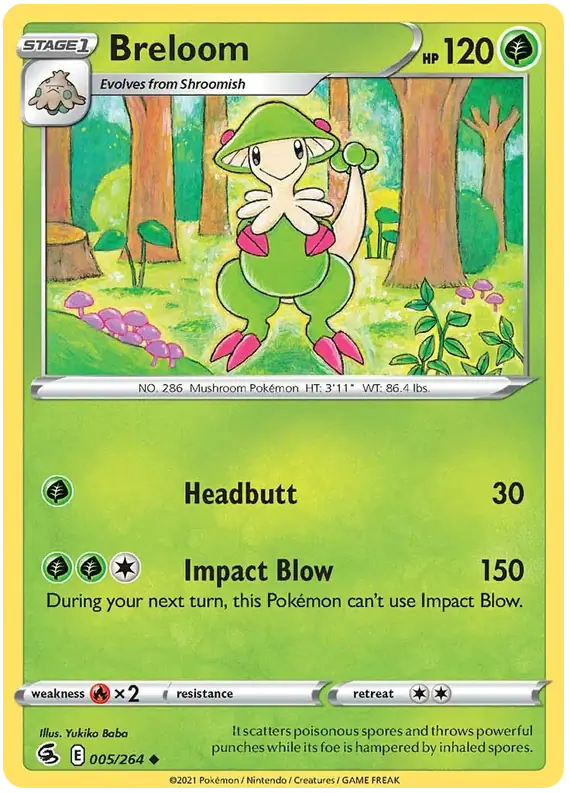 Breloom 005, Fusion Strike | Sword & Shield, , 2.00 kr, Pokesingles. Kjøp pokemon kort til lave priser hos oss.