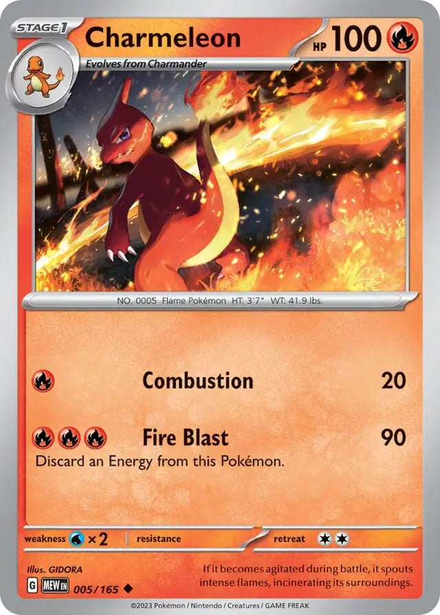 005 Charmeleon, 151 | Scarlet & Violet, , 30.00 kr, Pokesingles. Kjøp pokemon kort til lave priser hos oss.
