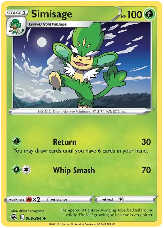 Simisage 008, Fusion Strike | Sword & Shield, , 2.00 kr, Pokesingles. Kjøp pokemon kort til lave priser hos oss.