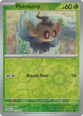 Phantump Reverse Holo 011, Obsidian Flames | Scarlet & Violet, , 4.00 kr, Pokesingles. Kjøp pokemon kort til lave priser hos oss.