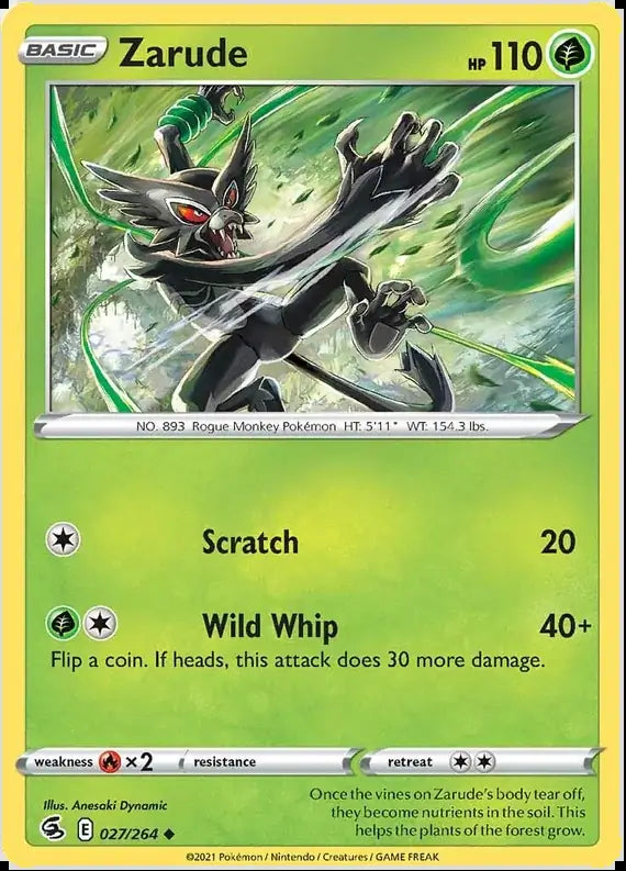 Zarude 027, Fusion Strike | Sword & Shield, , 2.00 kr, Pokesingles. Kjøp pokemon kort til lave priser hos oss.