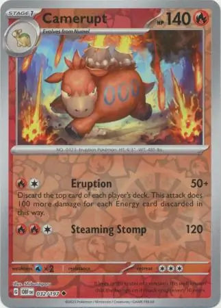 Camerupt Reverse Holo 032, Obsidian Flames | Scarlet & Violet, , 4.00 kr, Pokesingles. Kjøp pokemon kort til lave priser hos oss.