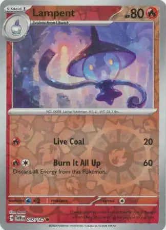 Lampent Reverse Holo 037, Twilight Masquerade | Scarlet & Violet, , 4.00 kr, Pokesingles. Kjøp pokemon kort til lave priser hos oss.