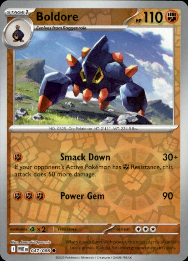 Boldore Reverse Holo 047 - White Flare Pokesingles