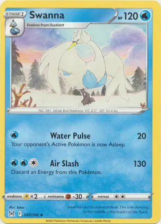 Swanna 047, Lost Origin | Sword & Shield, , 0.00 kr, Pokesingles. Kjøp pokemon kort til lave priser hos oss.