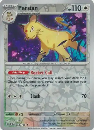 053 Persian Reverse Holo, 151 | Scarlet & Violet, reverse, 4.00 kr, Pokesingles. Kjøp pokemon kort til lave priser hos oss.