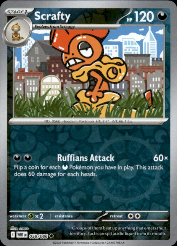 Scrafty Reverse Holo 058 - White Flare Pokesingles