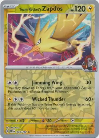 Team Rocket's Zapdos Reverse Holo 070 - Destined Rivals Pokesingles