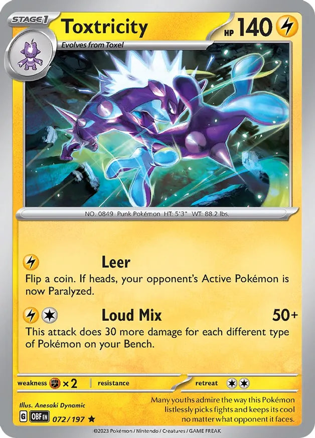 Toxtricity 072, Obsidian Flames | Scarlet & Violet, , 5.00 kr, Pokesingles. Kjøp pokemon kort til lave priser hos oss.