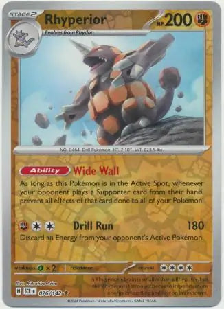 Rhyperior Reverse Holo Rare 076 - Stellar Crown Pokesingles
