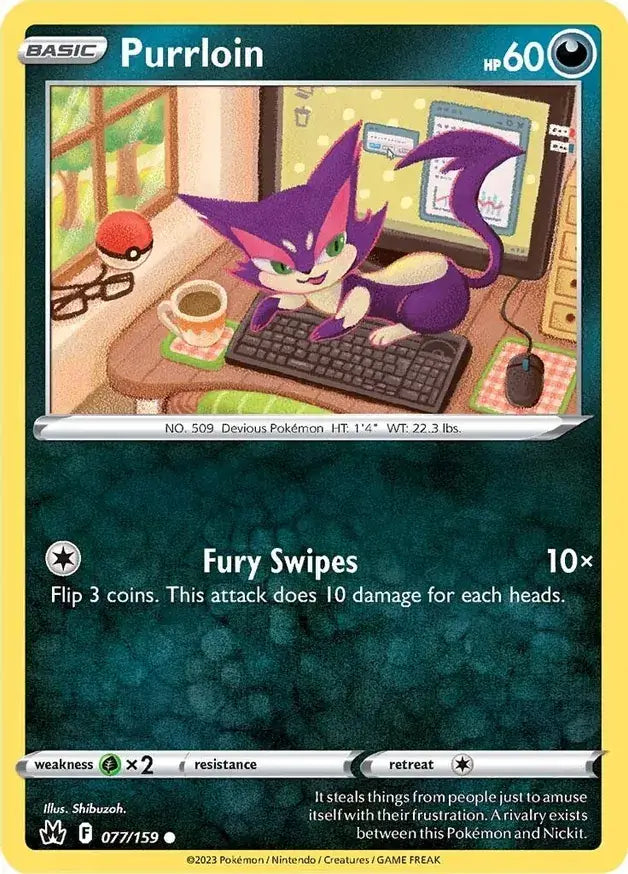 Purrloin 077, Crown Zenith | Sword & Shield, , 0.00 kr, Pokesingles. Kjøp pokemon kort til lave priser hos oss.