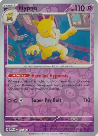 097 Hypno Reverse Holo, 151 | Scarlet & Violet, reverse, 4.00 kr, Pokesingles. Kjøp pokemon kort til lave priser hos oss.