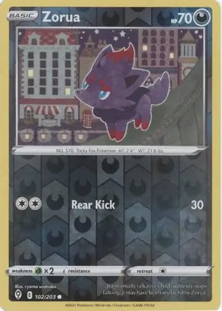 Zorua Reverse Holo 102, Evolving Skies | Sword & Shield, , 5.00 kr, Pokesingles. Kjøp pokemon kort til lave priser hos oss.