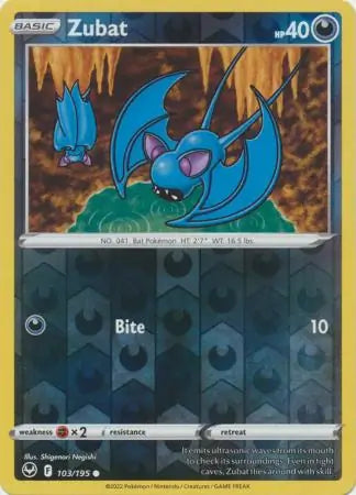 Zubat Reverse Holo 103, Silver Tempest | Sword & Shield, , 0.00 kr, Pokesingles. Kjøp pokemon kort til lave priser hos oss.