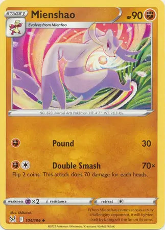 Mienshao 104, Lost Origin | Sword & Shield, , 0.00 kr, Pokesingles. Kjøp pokemon kort til lave priser hos oss.