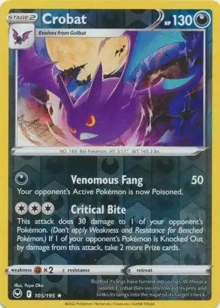 Crobat Reverse Holo 105, Silver Tempest | Sword & Shield, , 0.00 kr, Pokesingles. Kjøp pokemon kort til lave priser hos oss.