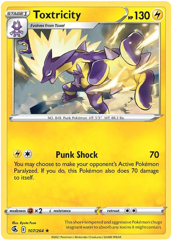 Toxtricity 107, Fusion Strike | Sword & Shield, , 2.00 kr, Pokesingles. Kjøp pokemon kort til lave priser hos oss.