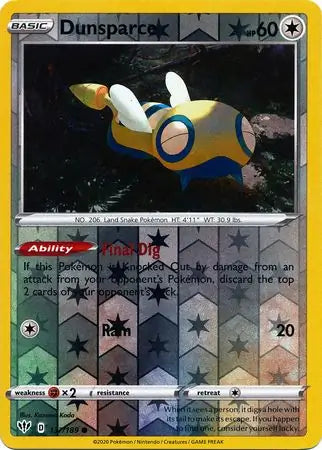 Dunsparce Reverse Holo 137, Darkness Ablaze | Sword & Shield, , 3.00 kr, Pokesingles. Kjøp pokemon kort til lave priser hos oss.
