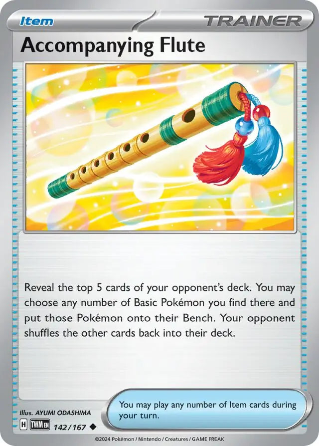 Accompanying Flute 142, Twilight Masquerade | Scarlet & Violet, trainer, 5.00 kr, Pokesingles. Kjøp pokemon kort til lave priser hos oss.