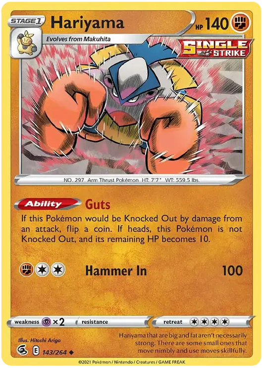Hariyama 143, Fusion Strike | Sword & Shield, , 0.00 kr, Pokesingles. Kjøp pokemon kort til lave priser hos oss.