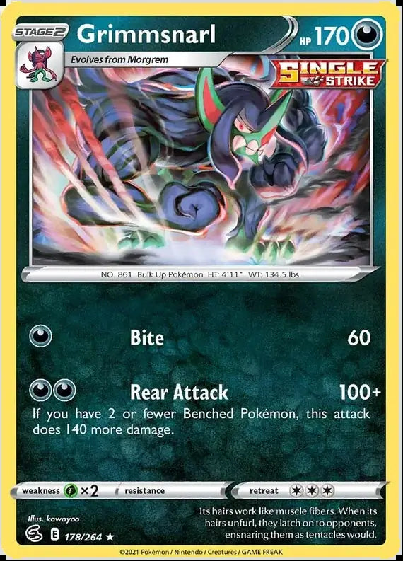 Grimmsnarl 178, Fusion Strike | Sword & Shield, , 0.00 kr, Pokesingles. Kjøp pokemon kort til lave priser hos oss.