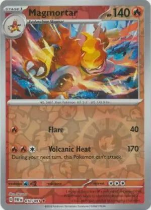 010 Magmortar - Reverse Holo Rare, Paldean Fates, reverse, 6.00 kr, Pokesingles. Kjøp pokemon kort til lave priser hos oss.