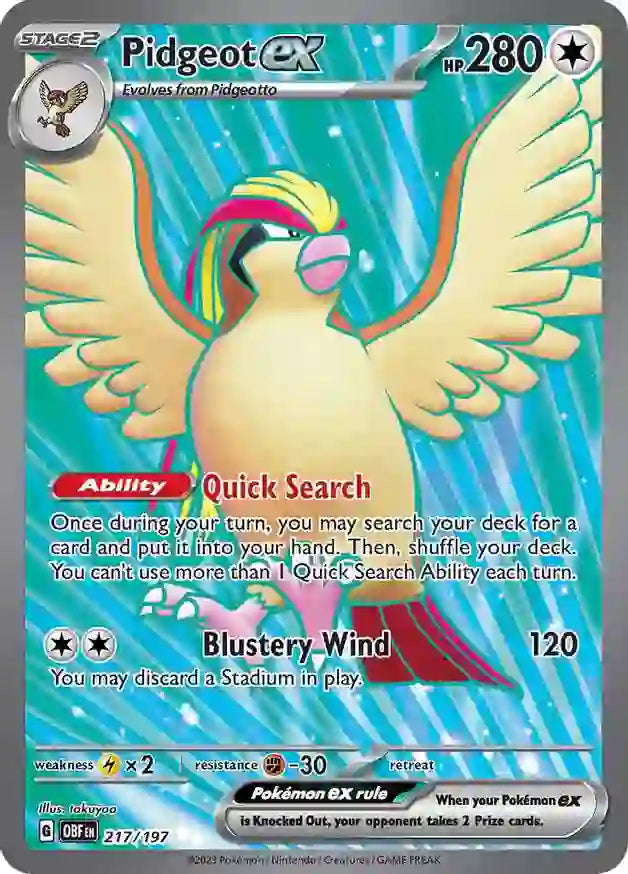 Pidgeot ex 217, Obsidian Flames | Scarlet & Violet, ex,secret, 5.00 kr, Pokesingles. Kjøp pokemon kort til lave priser hos oss.