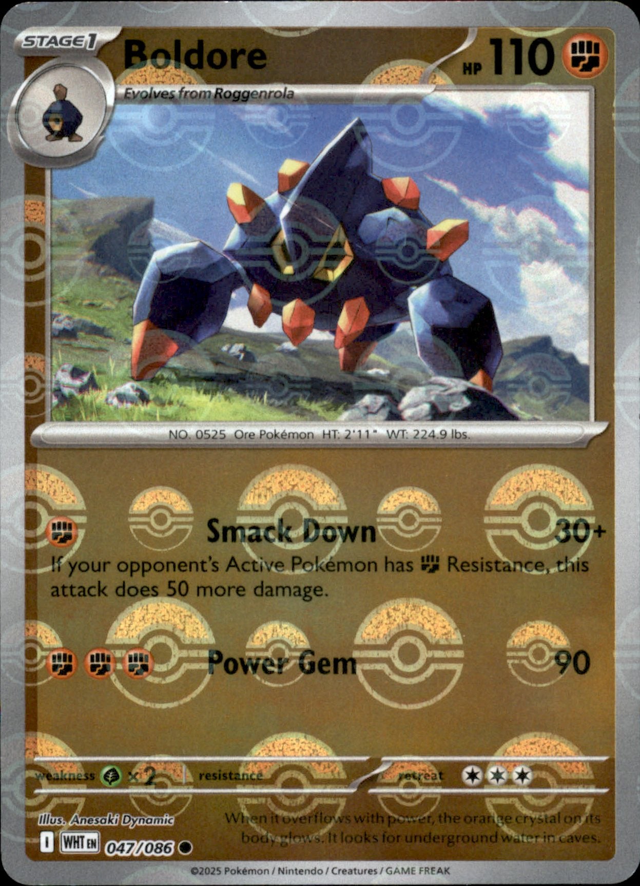 Boldore Poke ball Holo 047 - White Flare Pokesingles