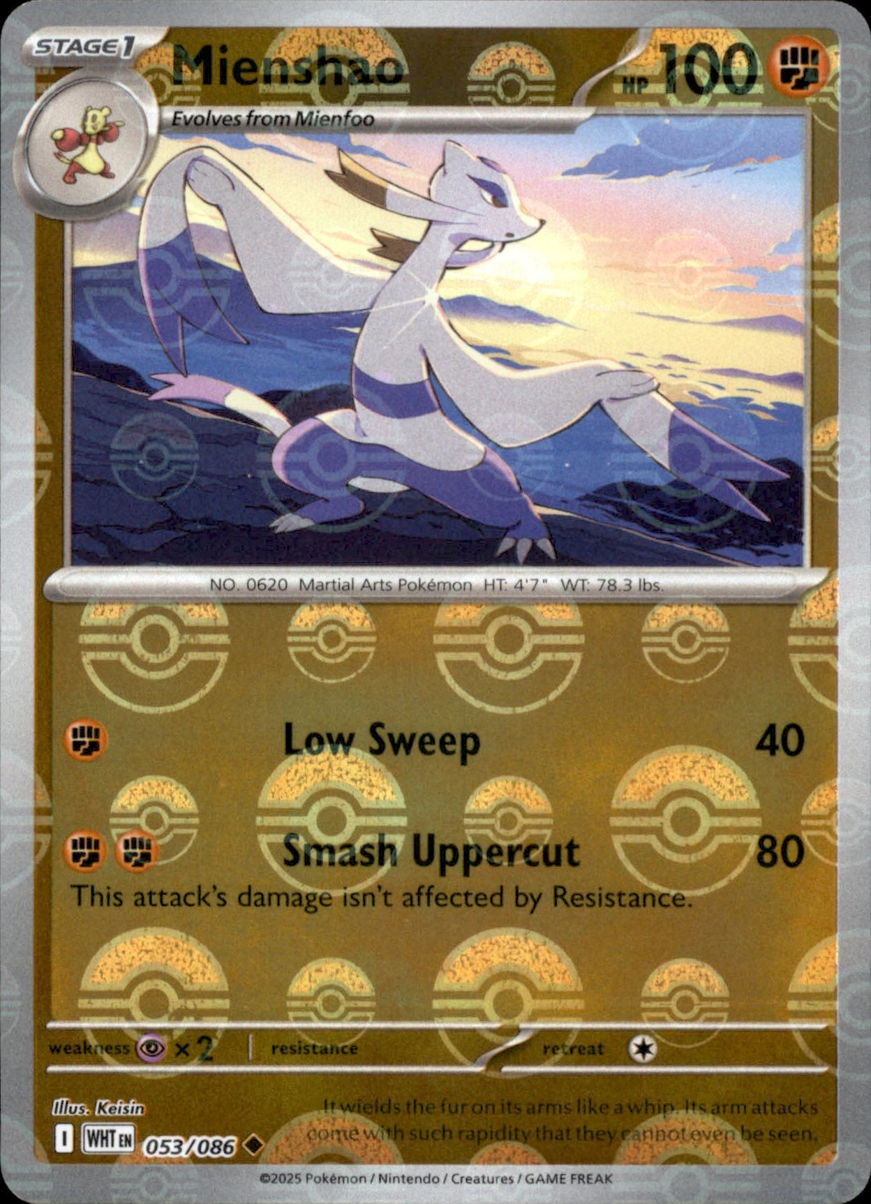 Mienshao Poke ball Holo 053 - White Flare Pokesingles