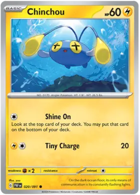 020 Chinchou, Paldean Fates, nonholo, 2.00 kr, Pokesingles. Kjøp pokemon kort til lave priser hos oss.