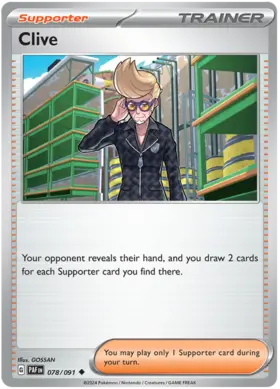 078 Clive, Paldean Fates, nonholo, 4.00 kr, Pokesingles. Kjøp pokemon kort til lave priser hos oss.