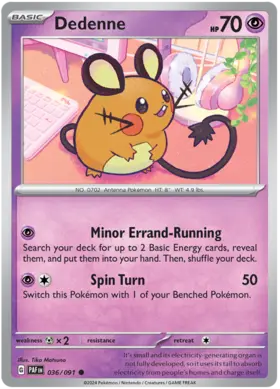 036 Dedenne, Paldean Fates, nonholo, 2.00 kr, Pokesingles. Kjøp pokemon kort til lave priser hos oss.