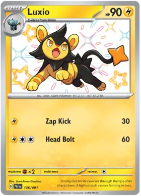 136 Luxio, Paldean Fates, secret, 3.00 kr, Pokesingles. Kjøp pokemon kort til lave priser hos oss.