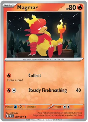 009 Magmar, Paldean Fates, nonholo, 2.00 kr, Pokesingles. Kjøp pokemon kort til lave priser hos oss.