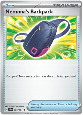083 Nemona's Backpack, Paldean Fates, nonholo, 4.00 kr, Pokesingles. Kjøp pokemon kort til lave priser hos oss.
