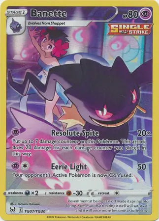 Banette TG07, Lost Origin | Sword & Shield, , 0.00 kr, Pokesingles. Kjøp pokemon kort til lave priser hos oss.