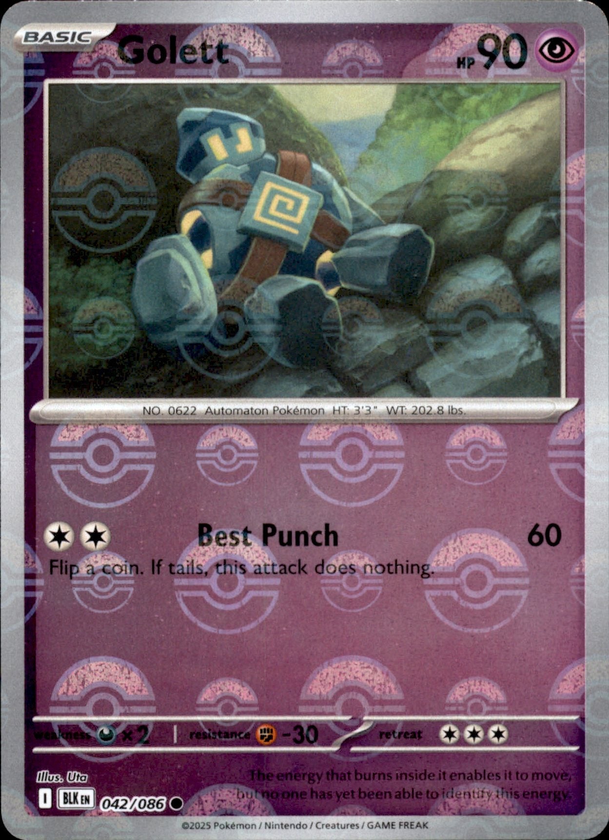 Golett Poke ball Holo 042 - Black Bolt Pokesingles