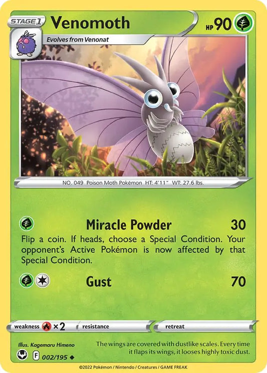 Venomoth 002, Silver Tempest | Sword & Shield, , 0.00 kr, Pokesingles. Kjøp pokemon kort til lave priser hos oss.