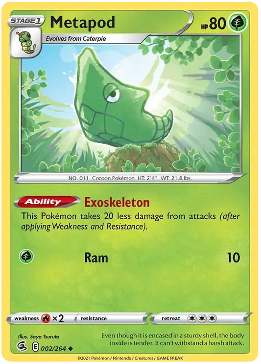 Metapod 002, Fusion Strike | Sword & Shield, , 2.00 kr, Pokesingles. Kjøp pokemon kort til lave priser hos oss.