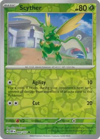 Scyther Reverse Holo 004, Obsidian Flames | Scarlet & Violet, , 4.00 kr, Pokesingles. Kjøp pokemon kort til lave priser hos oss.