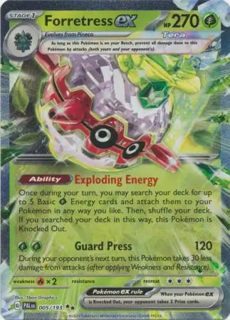 Forretress ex 005 - Paldea Evolved, Paldea Evolved | Scarlet & Violet, , 15.00 kr, Pokesingles. Kjøp pokemon kort til lave priser hos oss.