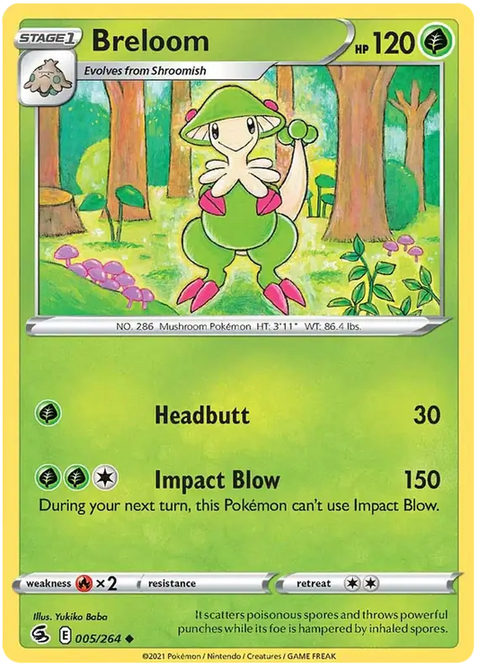 Breloom 005, Fusion Strike | Sword & Shield, , 2.00 kr, Pokesingles. Kjøp pokemon kort til lave priser hos oss.