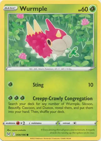 Wurmple 006, Lost Origin | Sword & Shield, , 0.00 kr, Pokesingles. Kjøp pokemon kort til lave priser hos oss.