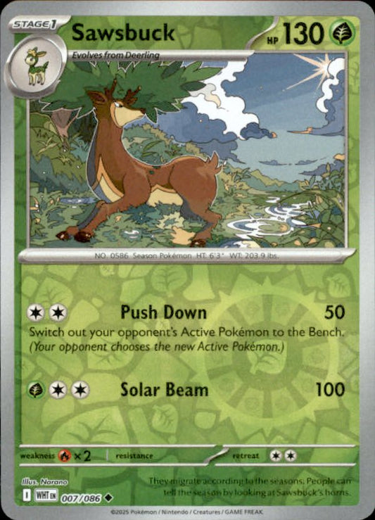 Sawsbuck Reverse Holo 007 - White Flare Pokesingles
