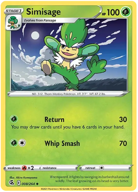 Simisage 008, Fusion Strike | Sword & Shield, , 2.00 kr, Pokesingles. Kjøp pokemon kort til lave priser hos oss.