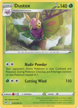 Dustox 010, Lost Origin | Sword & Shield, , 0.00 kr, Pokesingles. Kjøp pokemon kort til lave priser hos oss.