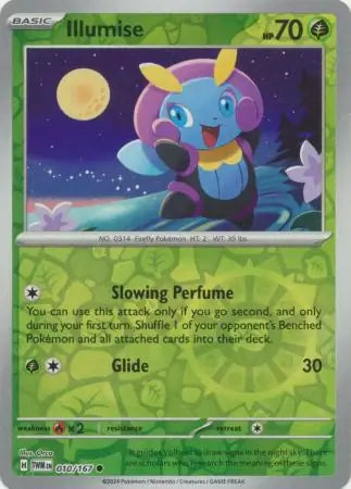 Illumise Reverse Holo 010, Twilight Masquerade | Scarlet & Violet, , 4.00 kr, Pokesingles. Kjøp pokemon kort til lave priser hos oss.