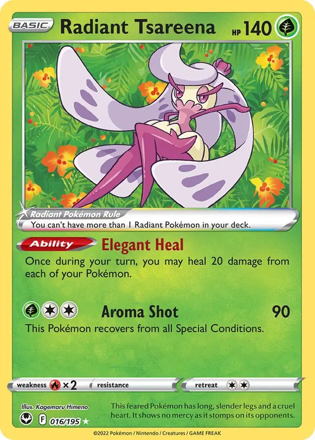 Radiant Tsareena 016, Silver Tempest | Sword & Shield, radiant, 10.00 kr, Pokesingles. Kjøp pokemon kort til lave priser hos oss.