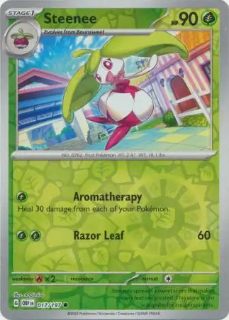 Steenee Reverse Holo 017, Obsidian Flames | Scarlet & Violet, , 4.00 kr, Pokesingles. Kjøp pokemon kort til lave priser hos oss.